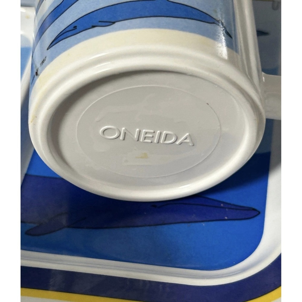 ONEIDA Melamine Divided Lunch Trays & Mugs Vintage 1987 Set of 8 Sailboat Whale - Picture 2 of 6